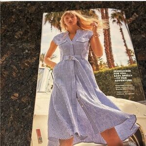 White House Black Market Blue and White Midi Dress